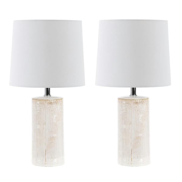 SAFAVIEH Jonie 19 in. Ivory Table Lamp with White Shade (Set of 2)