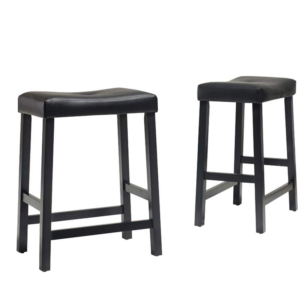 Black Faux Leather Saddle Style Backless Bar Stool