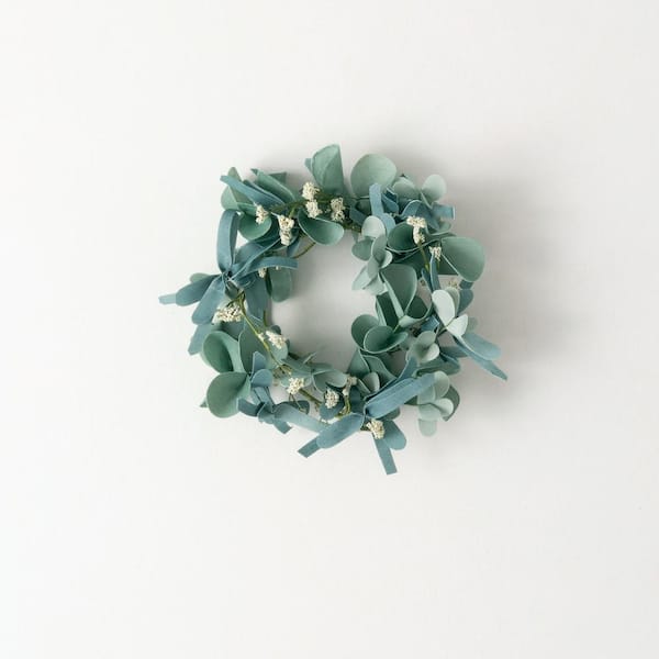 SULLIVANS 10.5 in. Artificial Eucalyptus and Foliage Candle Mini Wreath, Blue-Green