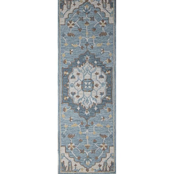 Valencia Lt. Blue 3 ft. x 8 ft. (2 ft.6 in. x 8 ft.) Floral Transitional Runner Rug
