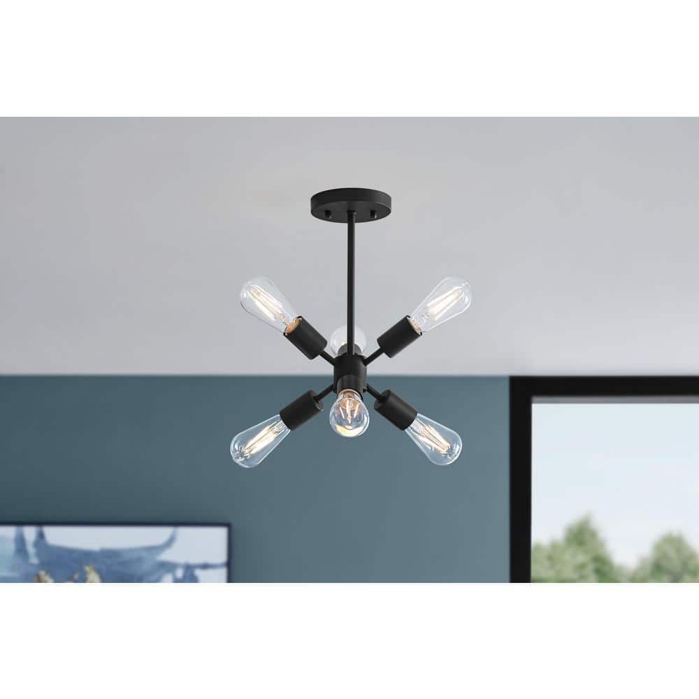 Leonie 16.25 in. 6-Light Matte Black Sputnik Semi-Flush Mount, Industrial Ceiling Light price history on PriceWatchPro