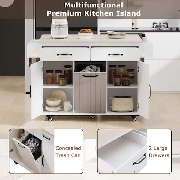 White Wood 42 in. Kitchen Island with Storage, 2 Door Kitchen