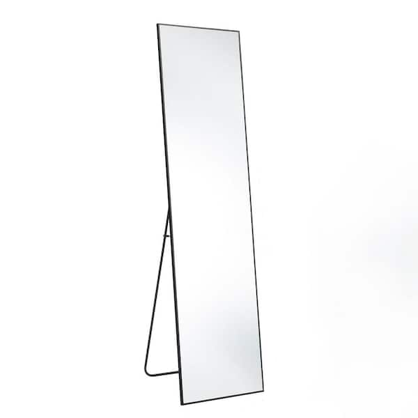 64 in. x 21 in. Full Length Rectangular Frame Top Bathroom Vanity Mirror with Floor Standing Hanging or Leaning in Black