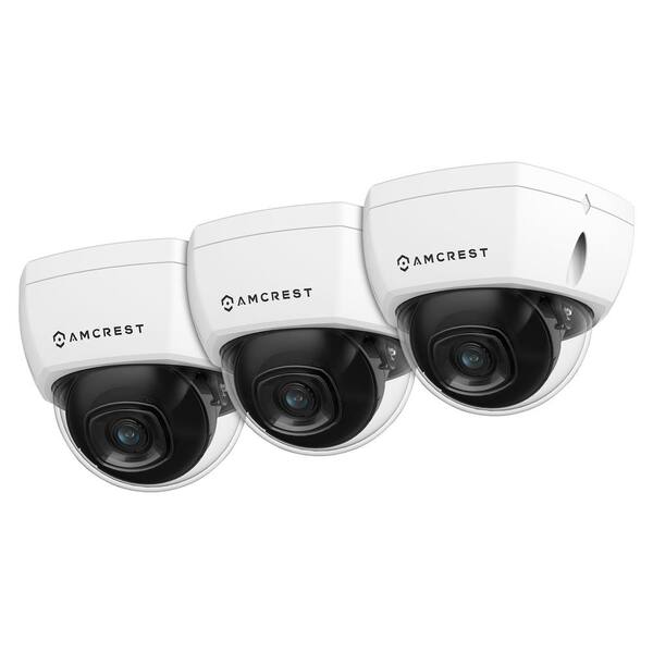 Amcrest UltraHD 4K (8MP) Wired Outdoor Dome POE IP Security Camera with 98 ft. Night Vision, IP67 Weatherproof, White (3-Pack)