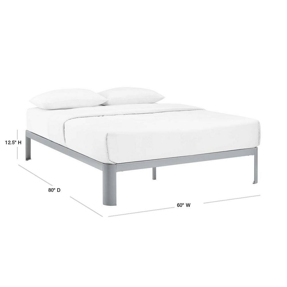 Gray Metal Queen Bed Frame with Slats and Non-Marking Pads