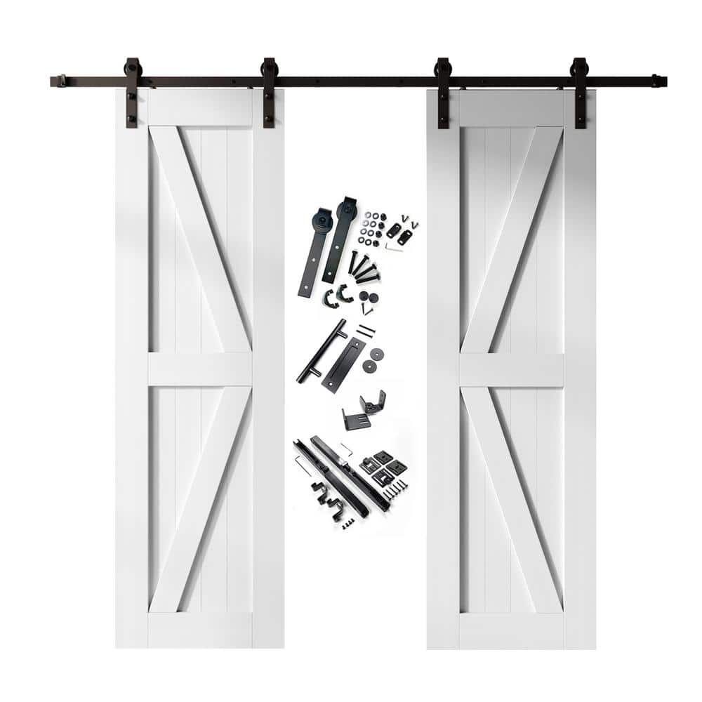 26 in. x 84 in. K-Frame White Double Pine Wood Interior Sliding Barn Door with Hardware Kit, Non-Bypass price history on PriceWatchPro