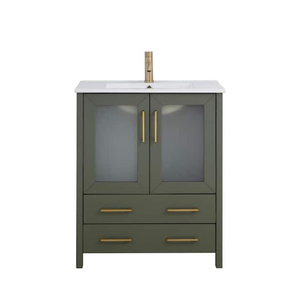 Vanity Art 30 in. W x 18 in. D x 36 in. H Vintage Green Bath Vanity with White Ceramic Top and Mirror