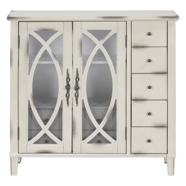 Tileon 33.4 in. W x 11.8 in. D x 32.2 in. H in Antique White MDF Assembled Kitchen Cabinet with Solid wood Frame & Legs