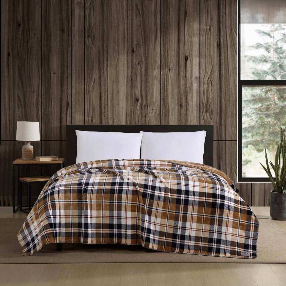 Twin Beige Fleece Reversible Plaid Blanket