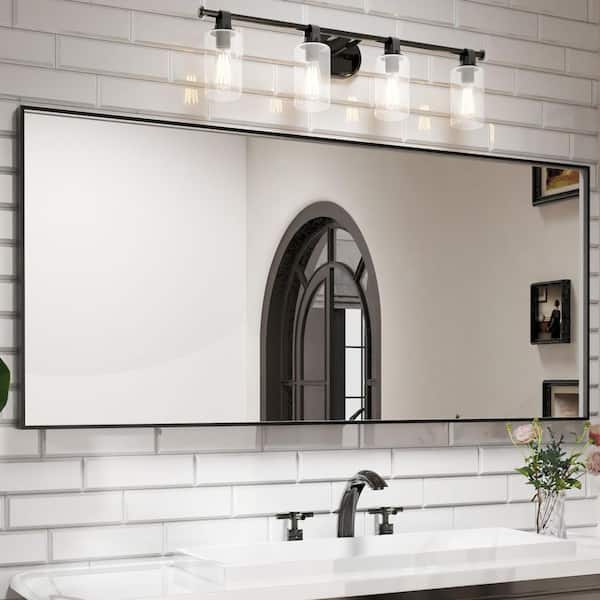 72 in. W x 32 in. H Rectangular Aluminum Framed Wall Bathroom Vanity Mirror in Black
