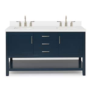 Bayhill 61 in. W x 22 in. D x 36 in. H Bath Vanity in Midnight Blue with Pure Pure White Quartz Top
