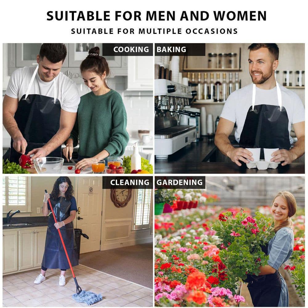 Heavy Duty Black PVC Leather Adjustable Shop Apron