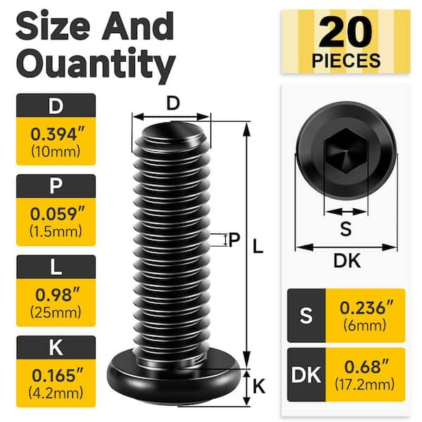 M10 x 25 mm Black Oxide Stainless Steel Hex Socket Cap Head Socket Head Cap Screws (20-Pack)