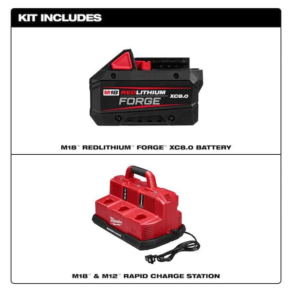 M18 18V Lithium-Ion REDLITHIUM FORGE XC 8.0 Ah Battery Pack w/ 6-Port Sequential Rapid Battery Charger