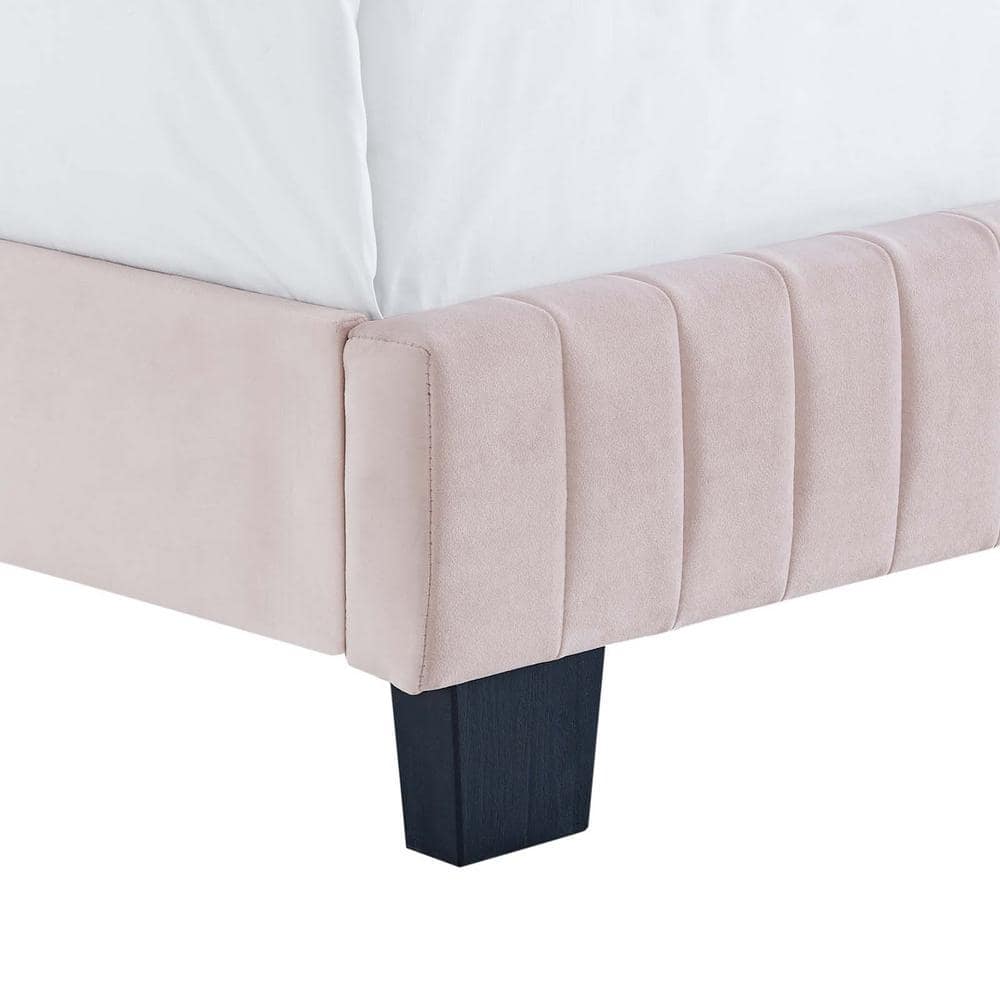 Glam Deco Elegance Channel-Tufted Velvet King Bed in Pink