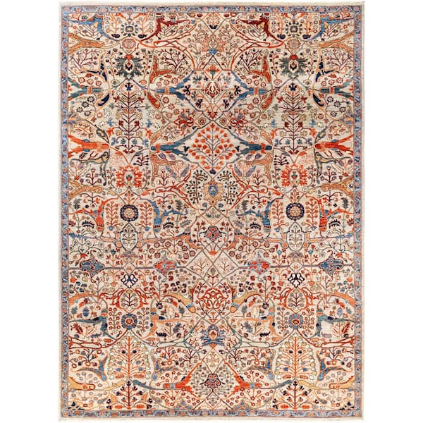 Serapi Ivory 9 ft. x 12 ft. Tribal Wool Indoor Area Rug