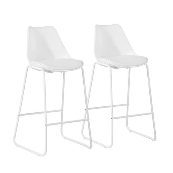 Homy Casa Russ 28 in. White Low Back Metal Frame Bar Stool with Faux Leather Cushion Seat (Set of 2)