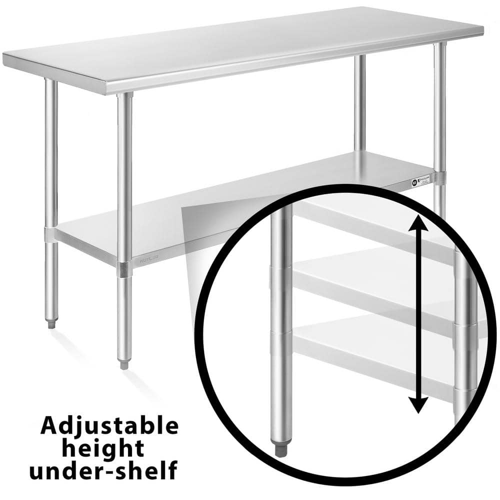 KUTLER 60'' Stainless Steel Commercial Kitchen Prep Table with Undershelf