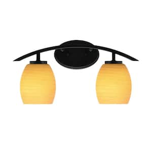 Siena 18.25 in. 2-Light Vanity Light Matte Black with Cayenne Linen Glass Shades