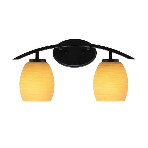 Unbranded Siena 18.25 in. 2-Light Vanity Light Matte Black with Cayenne Linen Glass Shades