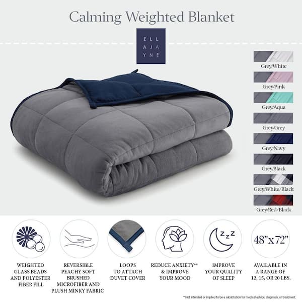 Anti Anxiety Grey Navy Reversible Polyester 48 in. x 72 in. 15 lb. Weighted Blanket