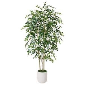 7 ft. Artificial Ficus Tree with White Planter, Large Faux Ficus Silk Tree for Indoor Home Decor and Housewarming Gift