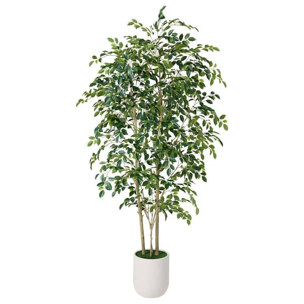 7 ft. Artificial Ficus Tree with White Planter, Large Faux Ficus Silk Tree for Indoor Home Decor and Housewarming Gift