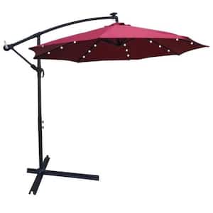 10 ft. Outdoor Patio Market Umbrella with Solar Powered LED Lighted and 8 Ribs with Crank, Cross Base in Red