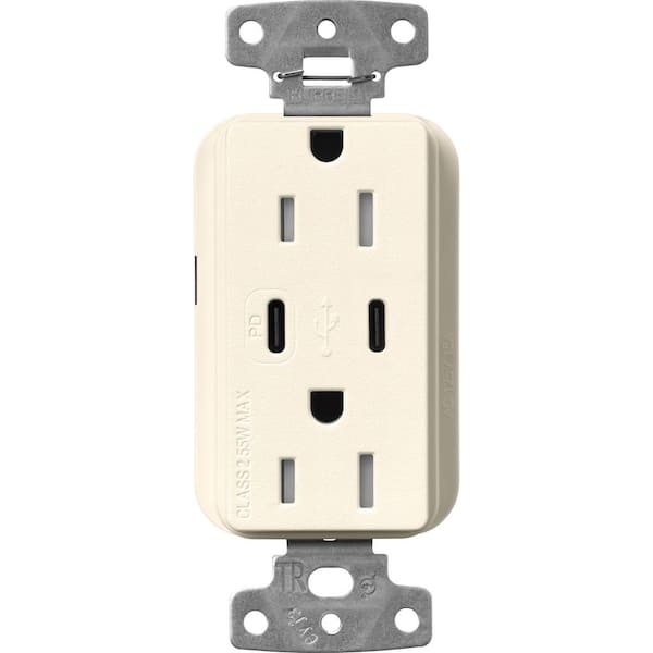 Claro 15 Amp Tamper Resistant USB Type C Duplex Receptacle, Decorator Style Outlet, Satin Finish, SCR-15-CCTR-BI, Beige
