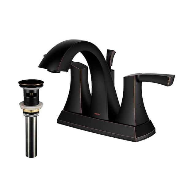 Karran Randburg Centerset 2-Handle 2-Hole Bathroom Faucet with Matching Pop-up Drain in Oil Rubbed Bronze