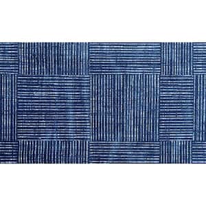 Canvas Navy Navy Blue White 2 ft. 3 in. x 3 ft. 11 in. Medium Mat Washable Floor Mat Area Rug