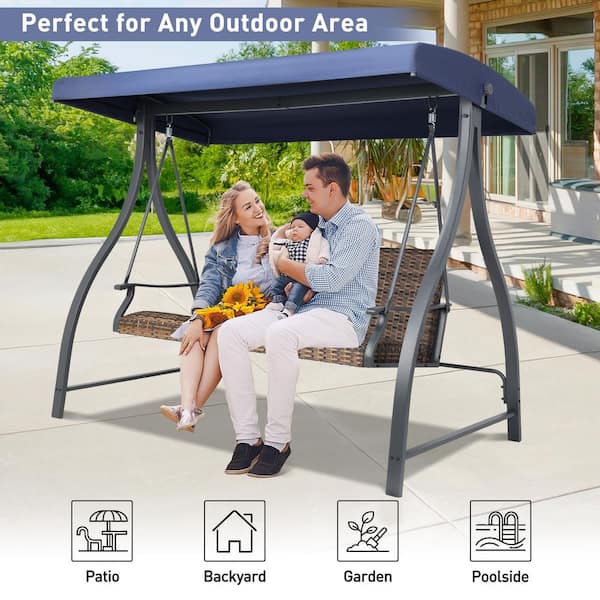 【Adul】PATIO Aoodor 3-Seat Metal Patio Swing with Plastic Rattan Wicker