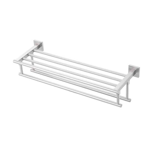 24 in. Bathroom Wall Mounted Towel Rack with Storage Shelf and Double Towel Bars Stainless Steel in Brushed Nickel