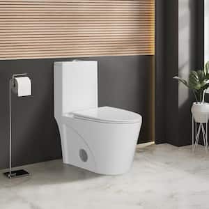 1-Piece 1.27 GPF Dual Flush Elongated Toilet in Glossy White with Comfortable Seat Height, High-Efficiency Supply