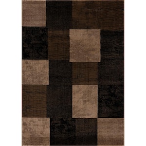 Montage Collection Modern Abstract Area Rug Doormat Entrance Floor Mat (3x5 feet) - 2'8" x 5', Brown