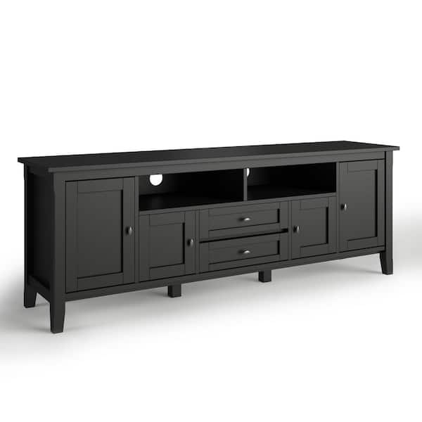 Simpli Home Warm Shaker Solid Wood 72 in. Wide Transitional TV Media Stand in Black for TVs up to 80 in.