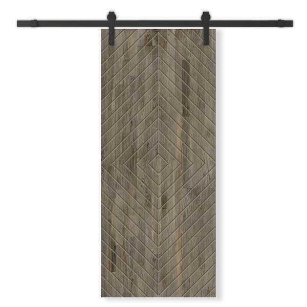 CALHOME 42 in. x 84 in. Weather Gray Stained Pine Wood Modern Interior Sliding Barn Door with Hardware Kit