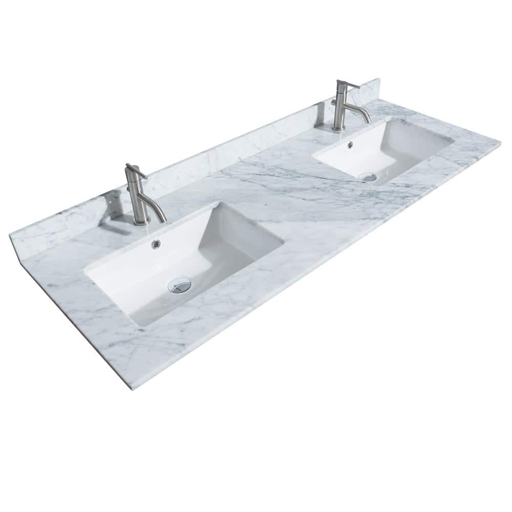 60'' White Carrara Marble Double Vanity Top with Porcelain Sinks