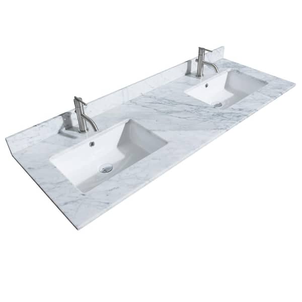Wyndham Collection 60 in. W x 22 in. D Marble Double Basin Vanity Top in White Carrara with White Basins