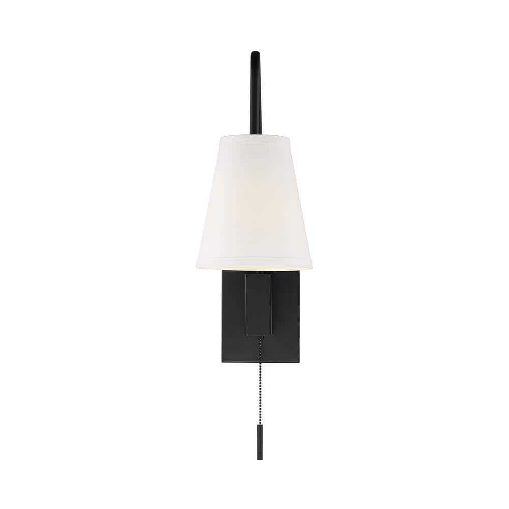 Owen Matte Black Adjustable Arm Sconce with White Fabric Shade