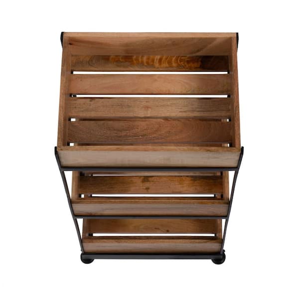 Fulham Natural Brown and Black Rustic 3-Tier Serving Cart