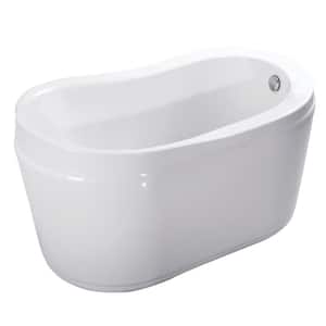 52 in. Acrylic Reversible Drain Oval Flatbottom Freestanding Bathtub with Seat in White