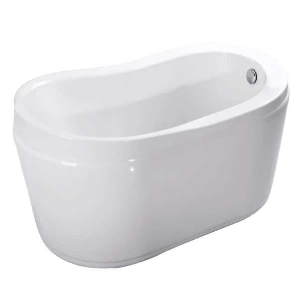 Unbranded 52 in. Acrylic Reversible Drain Oval Flatbottom Freestanding Bathtub with Seat in White