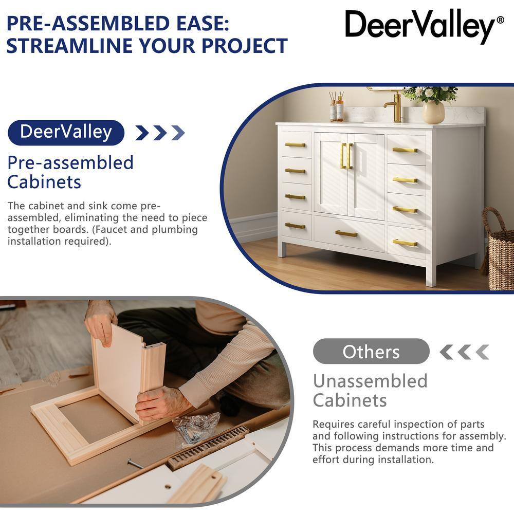 DeerValley White 48" Freestanding Bathroom Vanity with Ceramic Sink