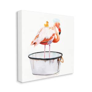 "Flamingo Bath Time Charming Bubble Detail" by Jennifer Redstreake Unframed Animal Canvas Wall Art Print 24 in. x 24 in.