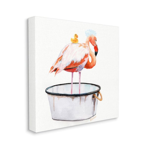 Stupell Industries "Flamingo Bath Time Charming Bubble Detail" by Jennifer Redstreake Unframed Animal Canvas Wall Art Print 24 in. x 24 in.
