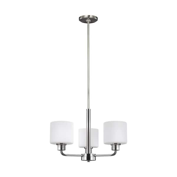 Generation Lighting Canfield 3-Light Brushed Nickel Modern Minimalist Hanging Drum Chandelier