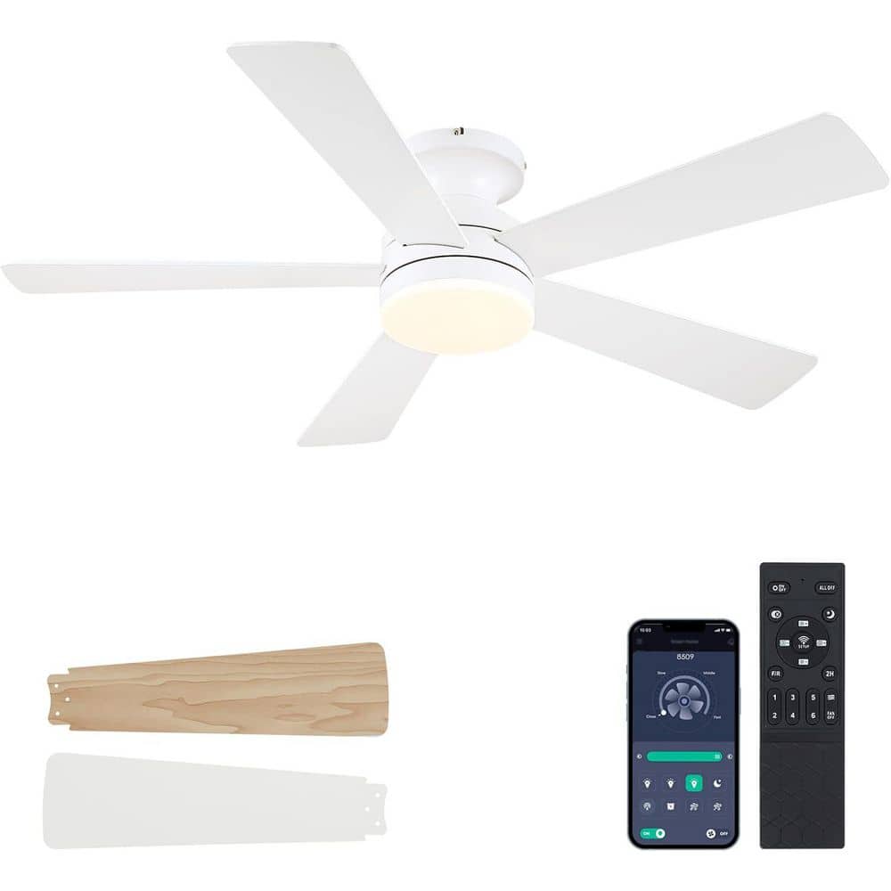 46 in. Indoor/Outdoor Flush Mount White Ceiling Fan with Dimmable 3 Color LED Light and Remote/APP Control price history on PriceWatchPro
