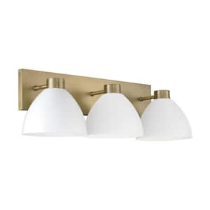 25.25 in. W x 8 in. H 3-Light Vanity in Aged Brass and White