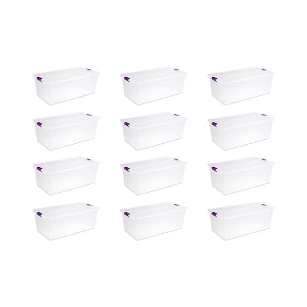 110-qt. Clear Storage Organization Box with Secure Latching Lid, 12-Pack